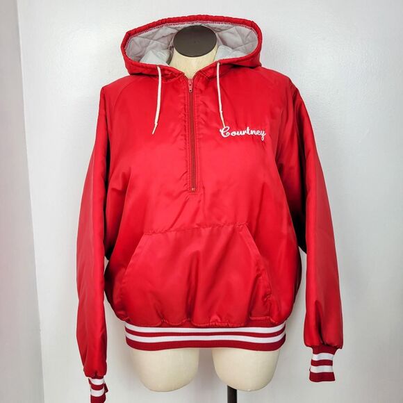 Vintage 90s Red High School Poms Pullover Hooded Jacket - Picture 2 of 8